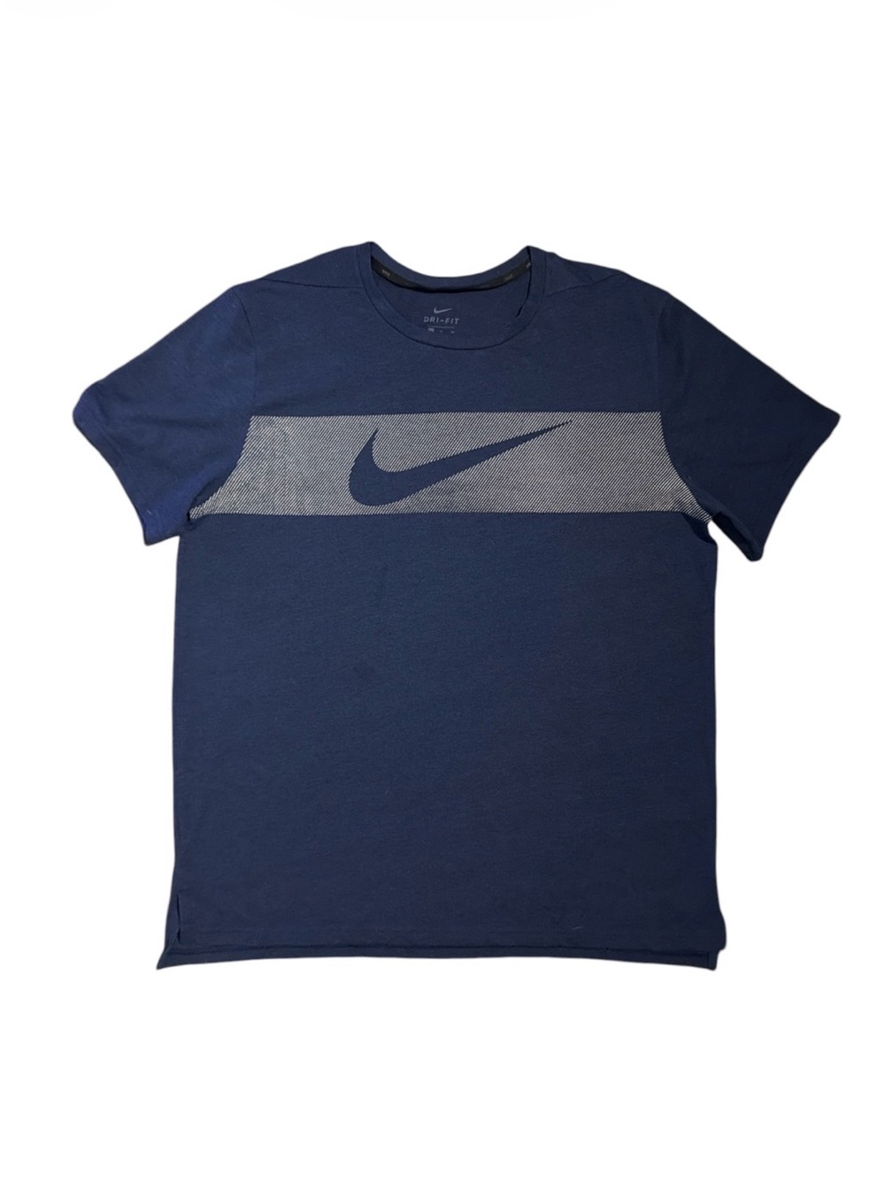 Nike Dri-FIT Swoosh Graphic T-Shirt Navy Blue Men’s Large Athletic Tee